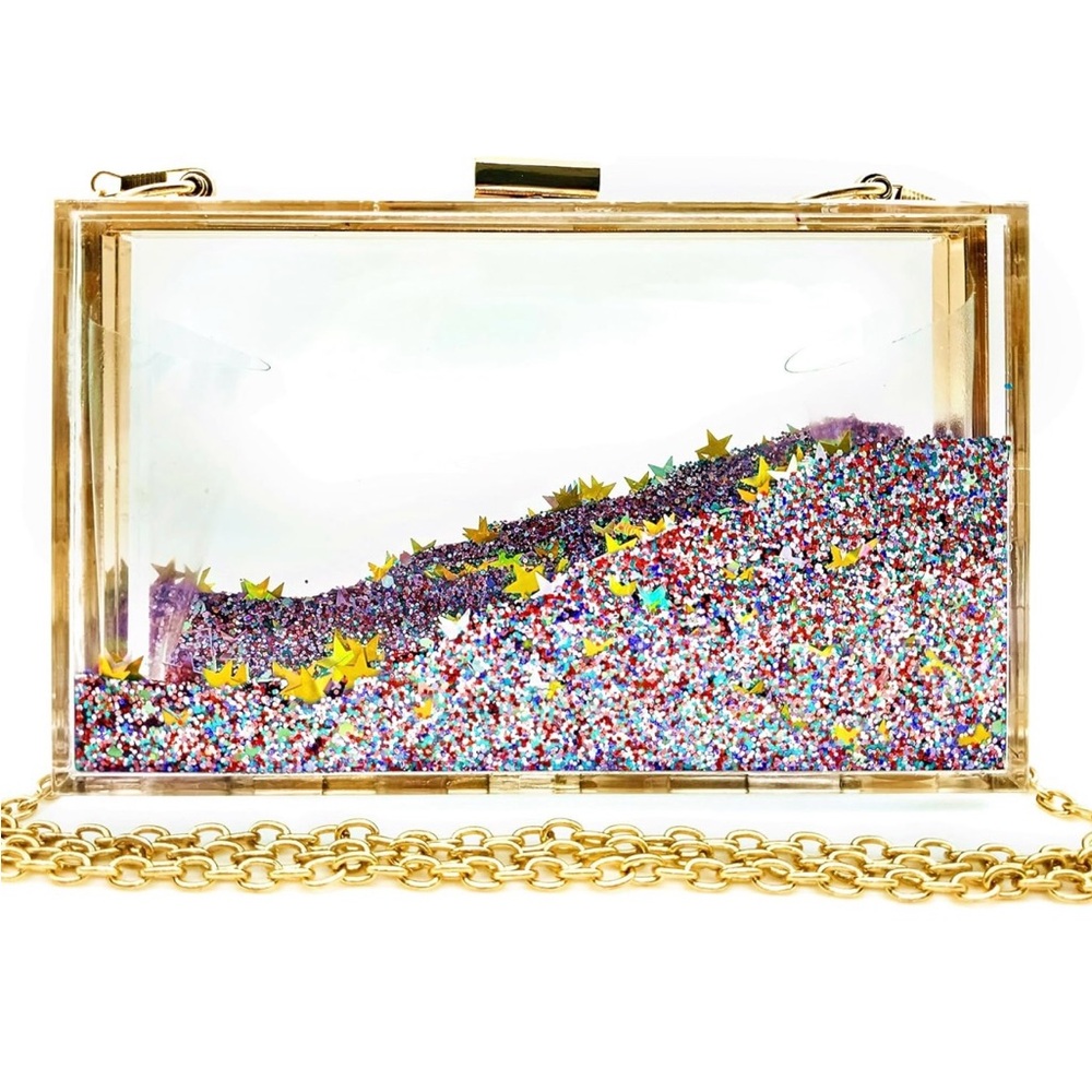 Transparent Star Sequins Clutch Cross-body Purse (Multicolored)